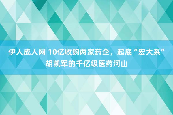 伊人成人网 10亿收购两家药企，起底“宏大系”胡凯军的千亿级医药河山