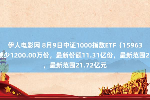 伊人电影网 8月9日中证1000指数ETF（159633）份额减少1200.00万份，最新份额11.31亿份，最新范围21.72亿元